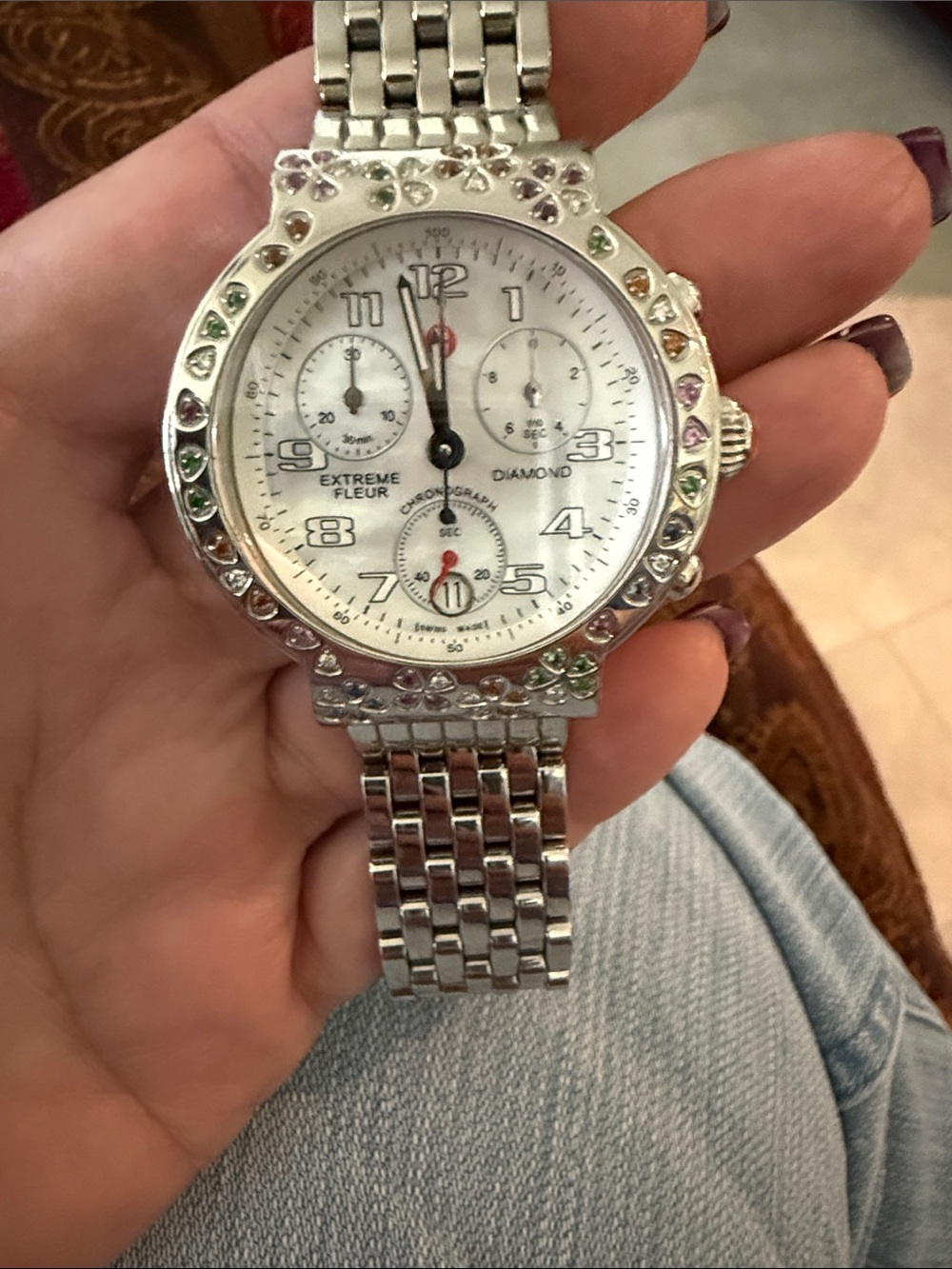 Michelle Extreme Fleur Stainless Steel Chronograph Watch